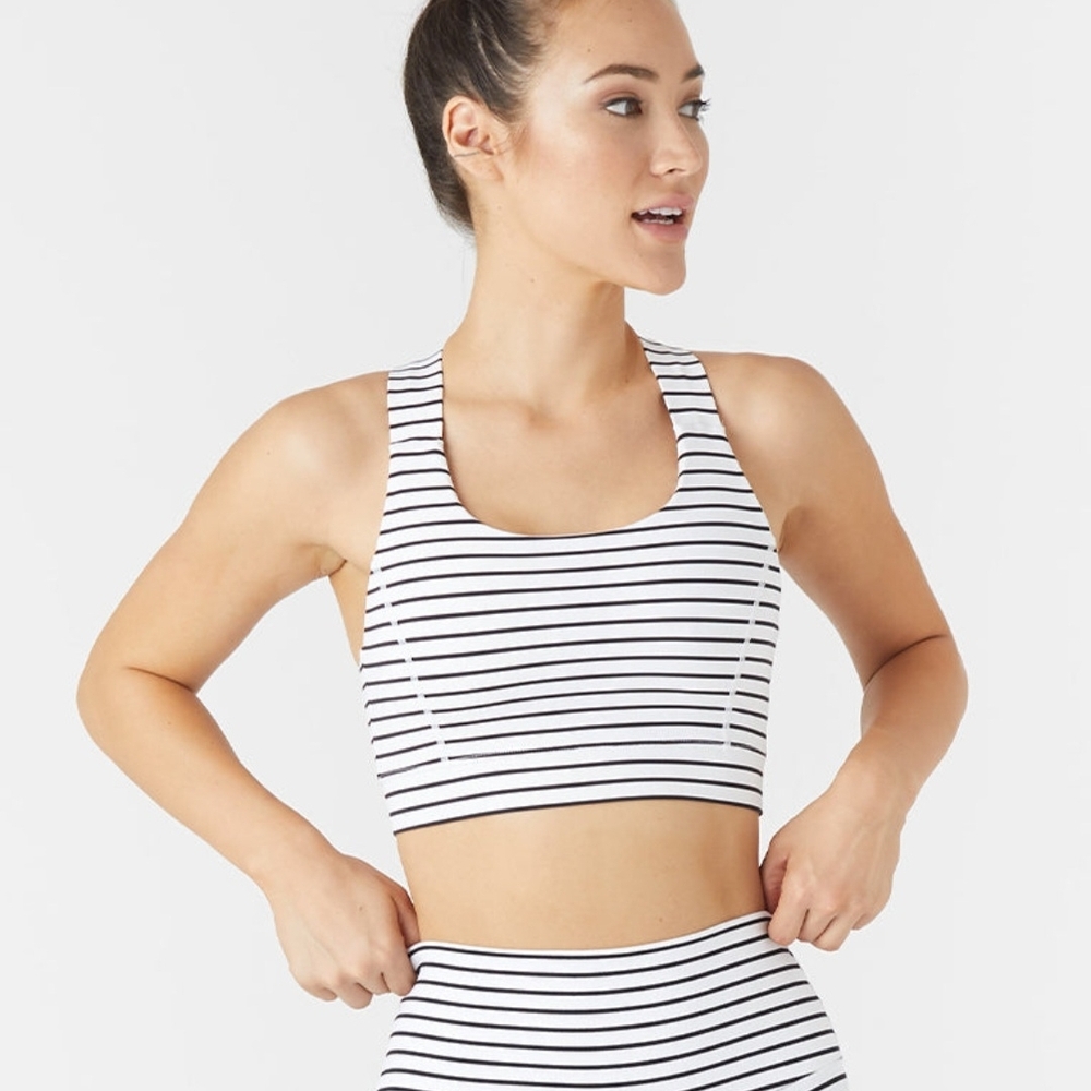 Glyder Black and White Striped Sports Bra